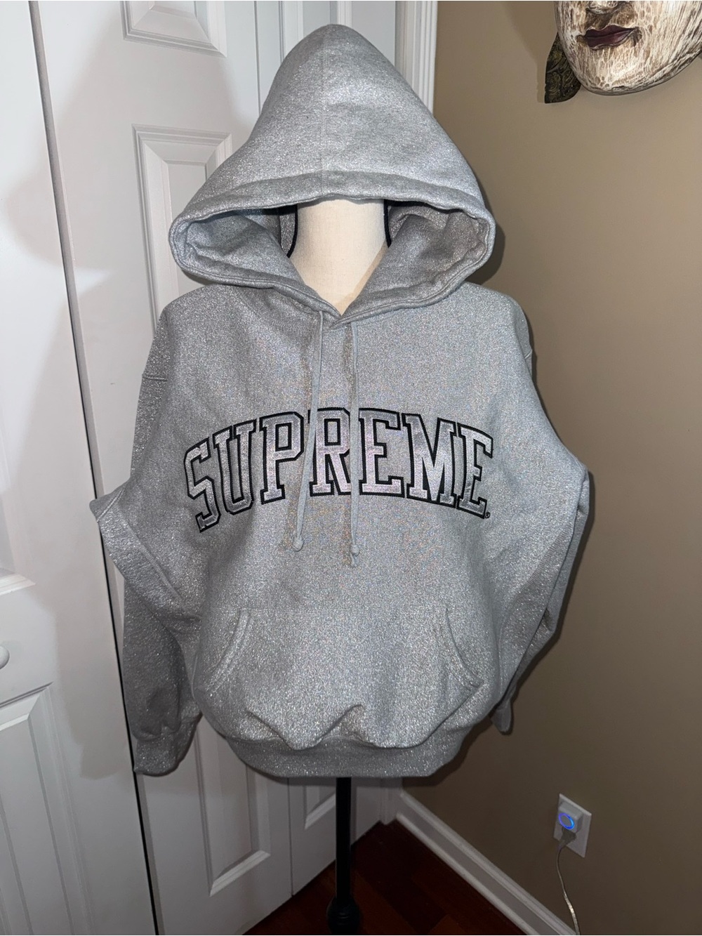 Supreme Silver Crewneck Hoodie with Arch Logo